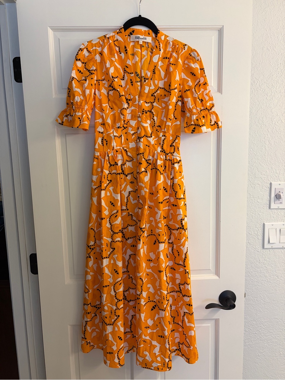 Diane Von Furstenberg Erica Cotton Dress in Paisley Buds Marigold, Size 2
